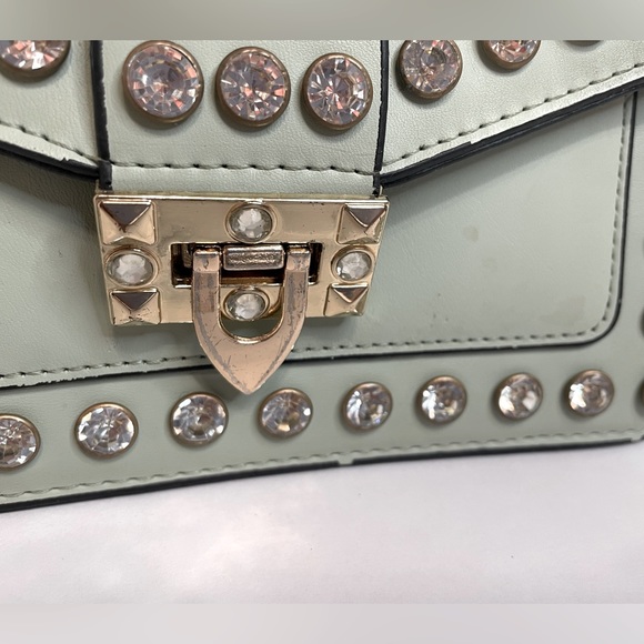 Luxury Diamond-studded One-shoulder Messenger Bag Chain Strap Square Mint Green - Picture 3 of 10